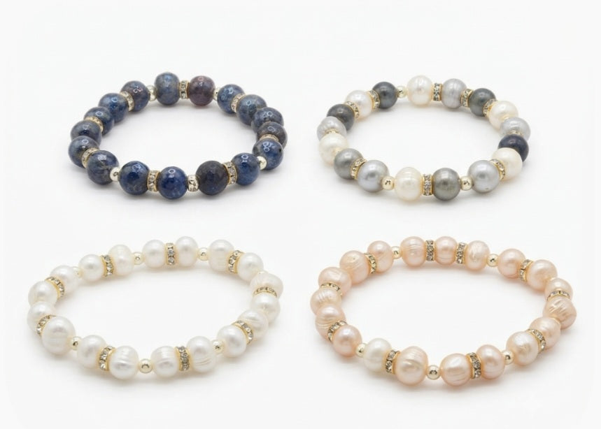 Baroque & Cubic Zirconia Stretch Bracelet