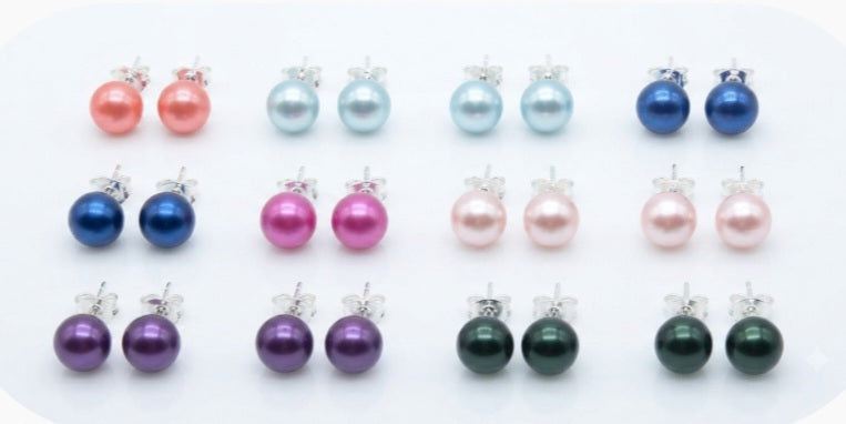 Pre-mounted Colored Button Stud Earrings